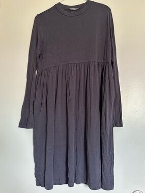 Annabelle Women’s Dress in Charcoal Mock Neck Drop Waist knit Midi